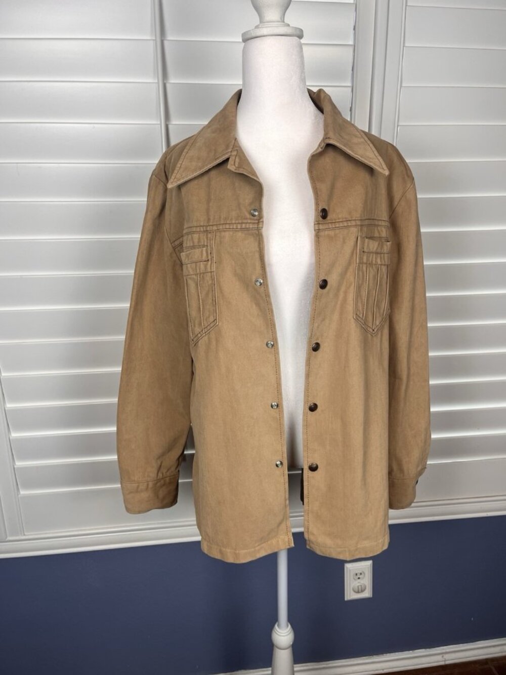 JCPenney Men’s Tan Chore Jacket Overshirt Utility Workwear Button Front Medium
